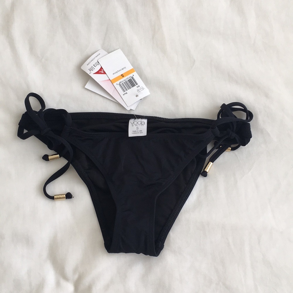 Voda Swim Double String Bikini Bottom in Black